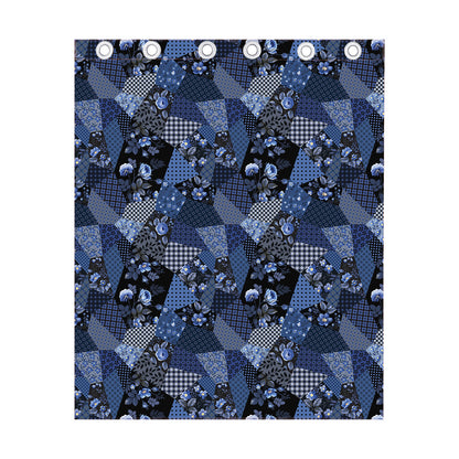 Blue Flower Patchwork Pattern Print Curtain