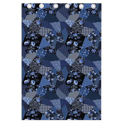 Blue Flower Patchwork Pattern Print Curtain