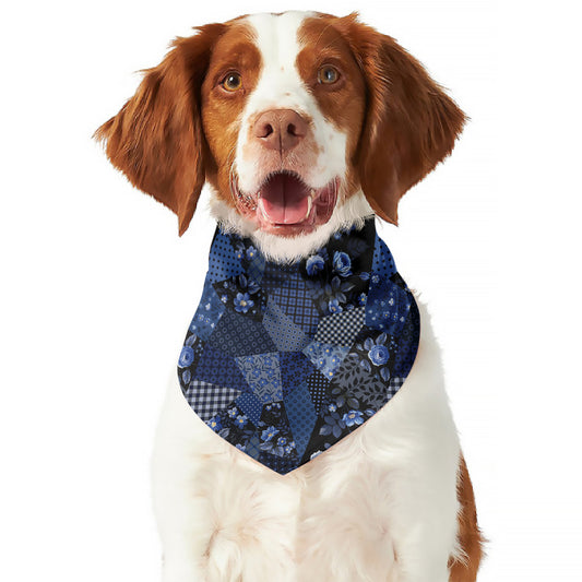 Blue Flower Patchwork Pattern Print Dog Bandana