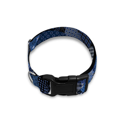 Blue Flower Patchwork Pattern Print Dog Collar