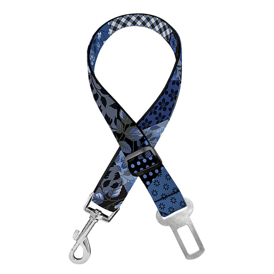 Blue Flower Patchwork Pattern Print Dog Seat Belt