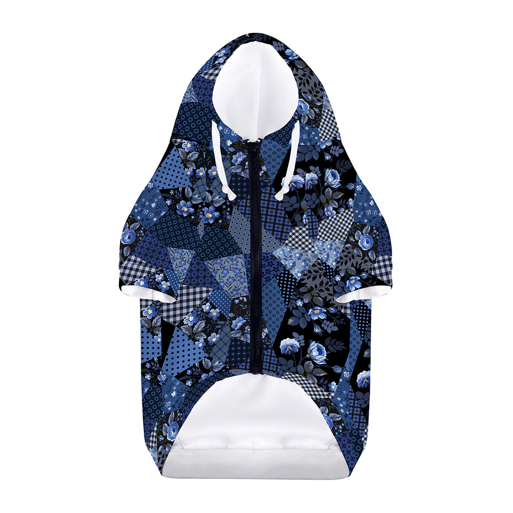 Blue Flower Patchwork Pattern Print Dog Zip Up Hoodie