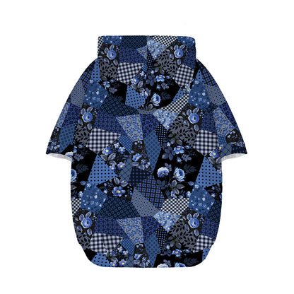 Blue Flower Patchwork Pattern Print Dog Zip Up Hoodie