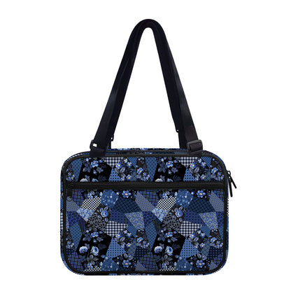 Blue Flower Patchwork Pattern Print Double Strap Bible Bag