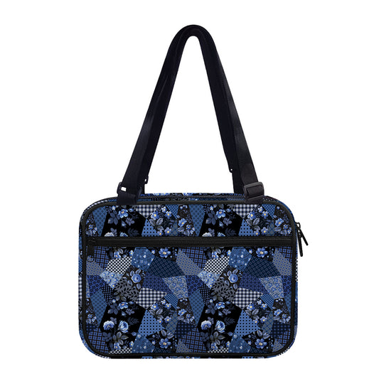Blue Flower Patchwork Pattern Print Double Strap Bible Bag