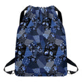 Blue Flower Patchwork Pattern Print Drawstring Backpack