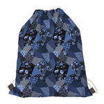Blue Flower Patchwork Pattern Print Drawstring Bag