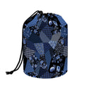Blue Flower Patchwork Pattern Print Drawstring Makeup Bag