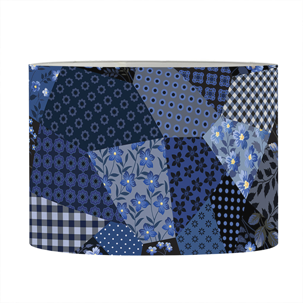 Blue Flower Patchwork Pattern Print Drum Lamp Shade