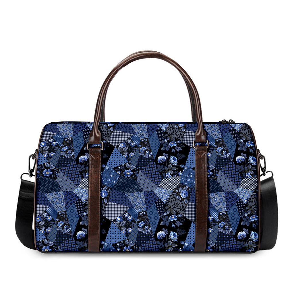 Blue Flower Patchwork Pattern Print Duffle Bag