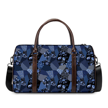 Blue Flower Patchwork Pattern Print Duffle Bag