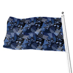 Blue Flower Patchwork Pattern Print Flag
