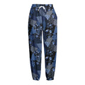 Blue Flower Patchwork Pattern Print Fleece Lined Knit Pants