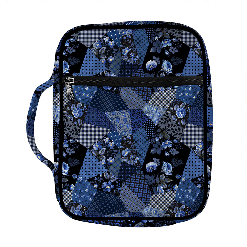 Blue Flower Patchwork Pattern Print Front Pocket Bible Bag