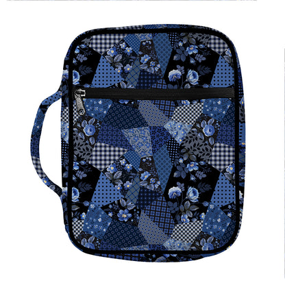 Blue Flower Patchwork Pattern Print Front Pocket Bible Bag