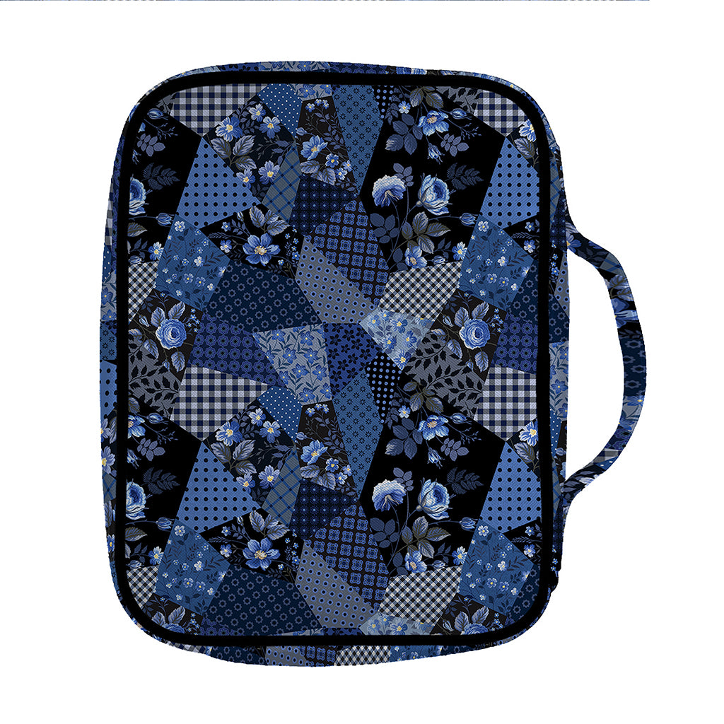 Blue Flower Patchwork Pattern Print Front Pocket Bible Bag