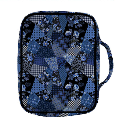 Blue Flower Patchwork Pattern Print Front Pocket Bible Bag