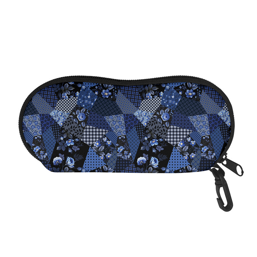 Blue Flower Patchwork Pattern Print Glasses Case