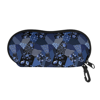 Blue Flower Patchwork Pattern Print Glasses Case