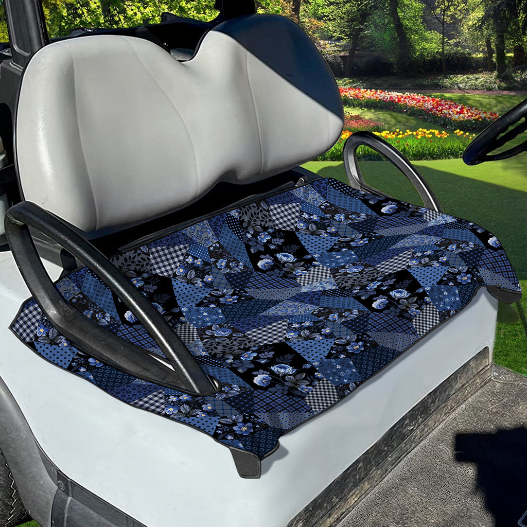 Blue Flower Patchwork Pattern Print Golf Cart Seat Cover