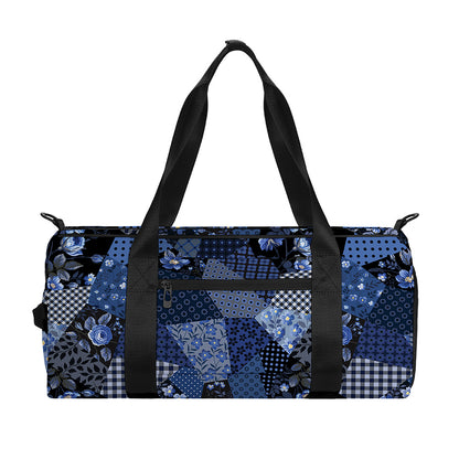 Blue Flower Patchwork Pattern Print Gym Bag
