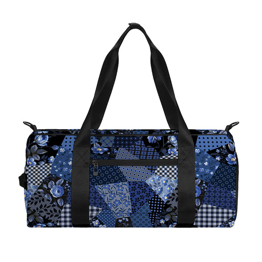Blue Flower Patchwork Pattern Print Gym Bag
