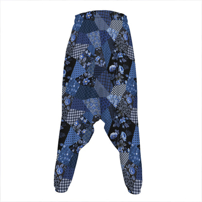 Blue Flower Patchwork Pattern Print Hammer Pants