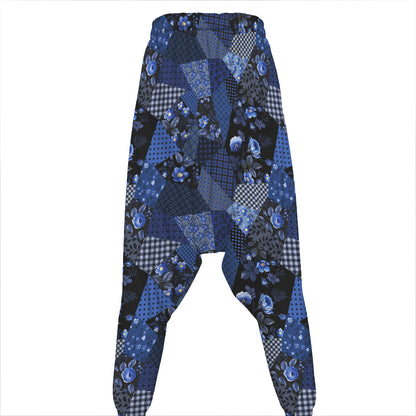 Blue Flower Patchwork Pattern Print Hammer Pants