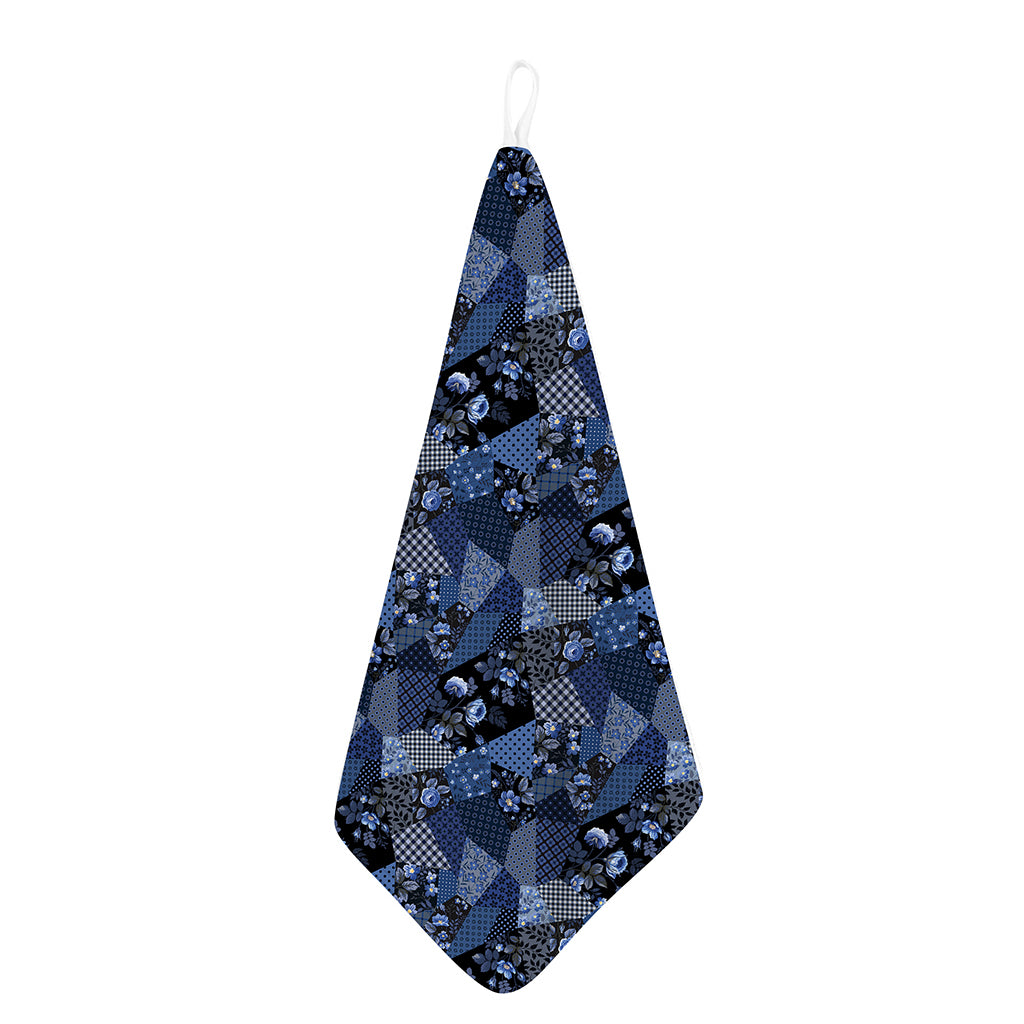 Blue Flower Patchwork Pattern Print Hand Towel