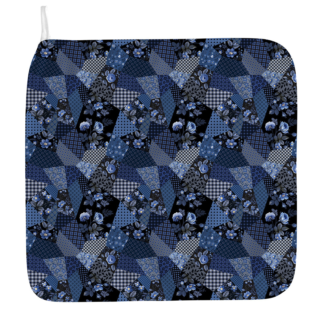 Blue Flower Patchwork Pattern Print Hand Towel