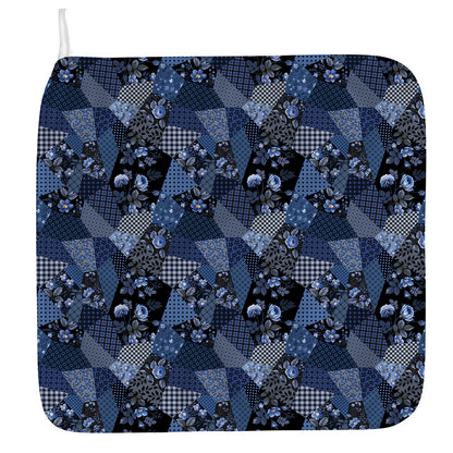 Blue Flower Patchwork Pattern Print Hand Towel