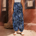 Blue Flower Patchwork Pattern Print Harem Pants