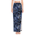 Blue Flower Patchwork Pattern Print High Slit Maxi Skirt