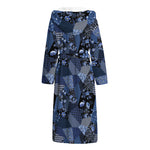 Blue Flower Patchwork Pattern Print Hooded Bathrobe