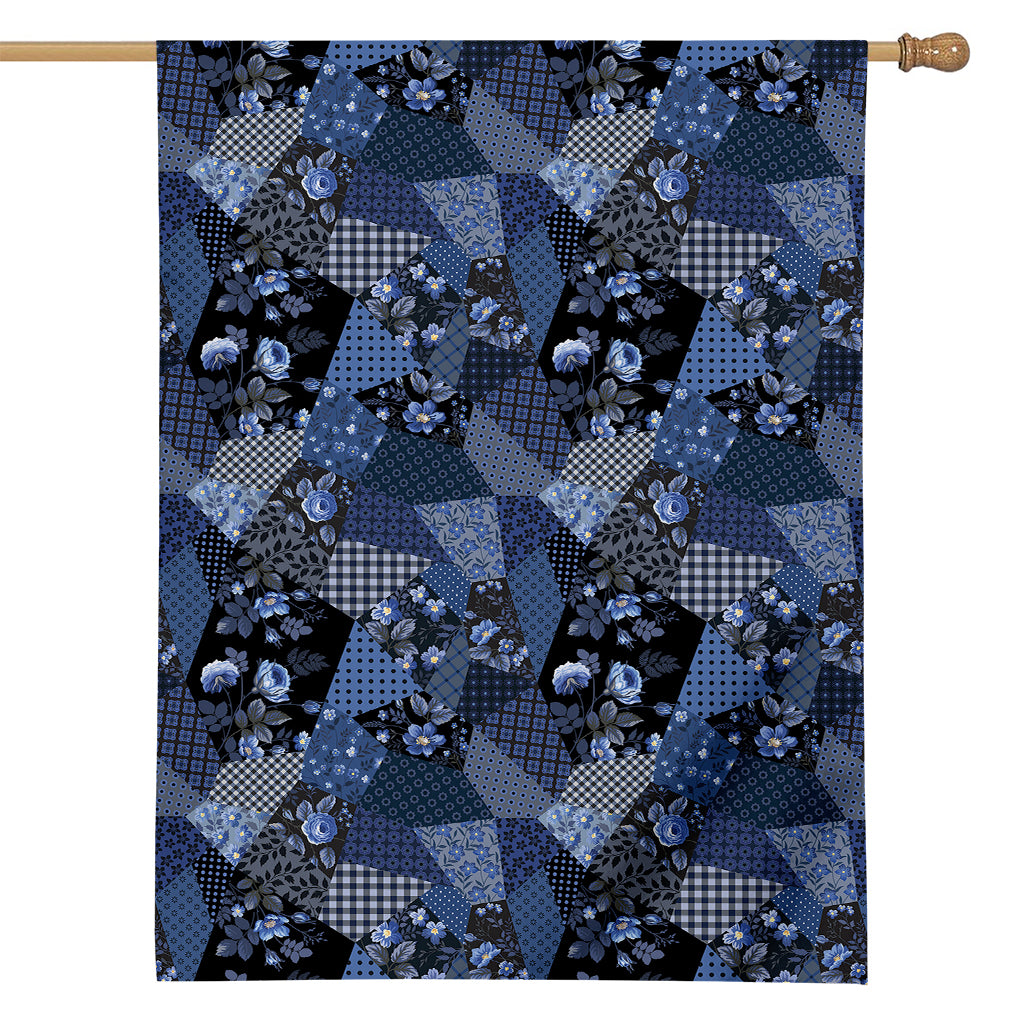 Blue Flower Patchwork Pattern Print House Flag