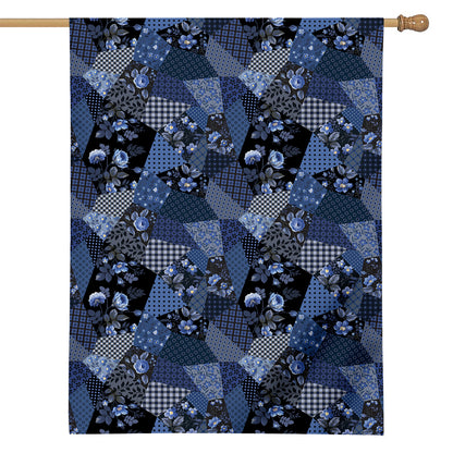 Blue Flower Patchwork Pattern Print House Flag