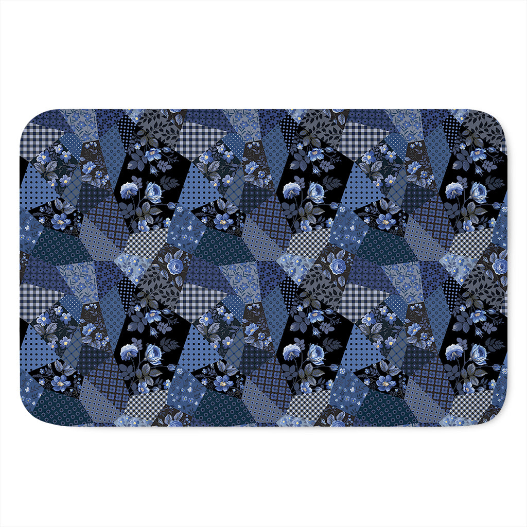 Blue Flower Patchwork Pattern Print Indoor Door Mat