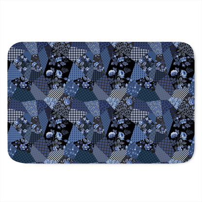 Blue Flower Patchwork Pattern Print Indoor Door Mat