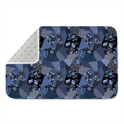 Blue Flower Patchwork Pattern Print Indoor Door Mat