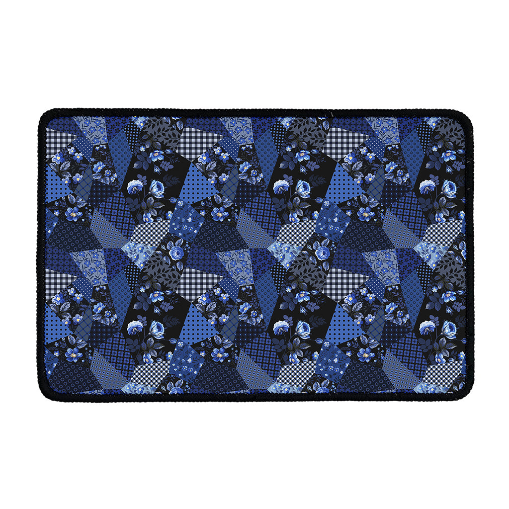 Blue Flower Patchwork Pattern Print Kitchen Mat