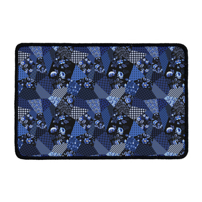 Blue Flower Patchwork Pattern Print Kitchen Mat