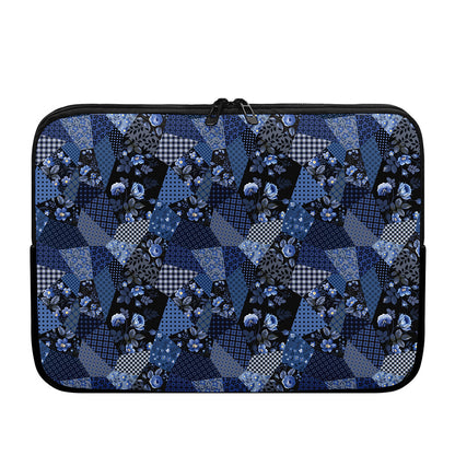 Blue Flower Patchwork Pattern Print Laptop Sleeve