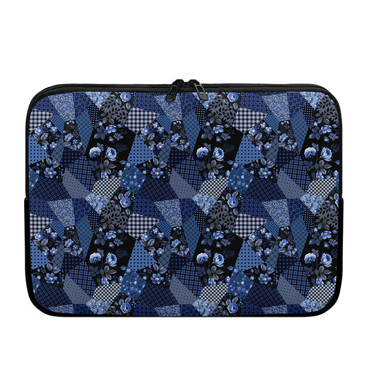Blue Flower Patchwork Pattern Print Laptop Sleeve