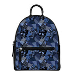 Blue Flower Patchwork Pattern Print Leather Backpack