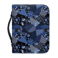 Blue Flower Patchwork Pattern Print Leather Bible Cover