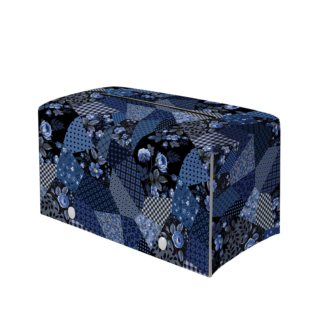 Blue Flower Patchwork Pattern Print Leather Tissue Box Cover