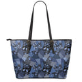 Blue Flower Patchwork Pattern Print Leather Tote Bag With Zipper