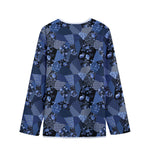 Blue Flower Patchwork Pattern Print Long Sleeve Short Coat