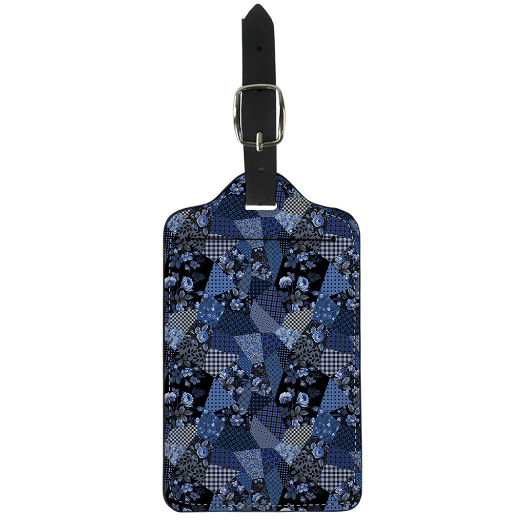 Blue Flower Patchwork Pattern Print Luggage Tag