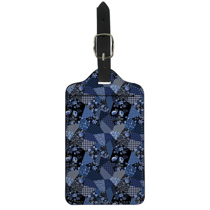 Blue Flower Patchwork Pattern Print Luggage Tag
